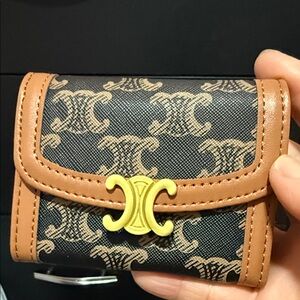 Card Holder with Tan Trim and Gold Hardware